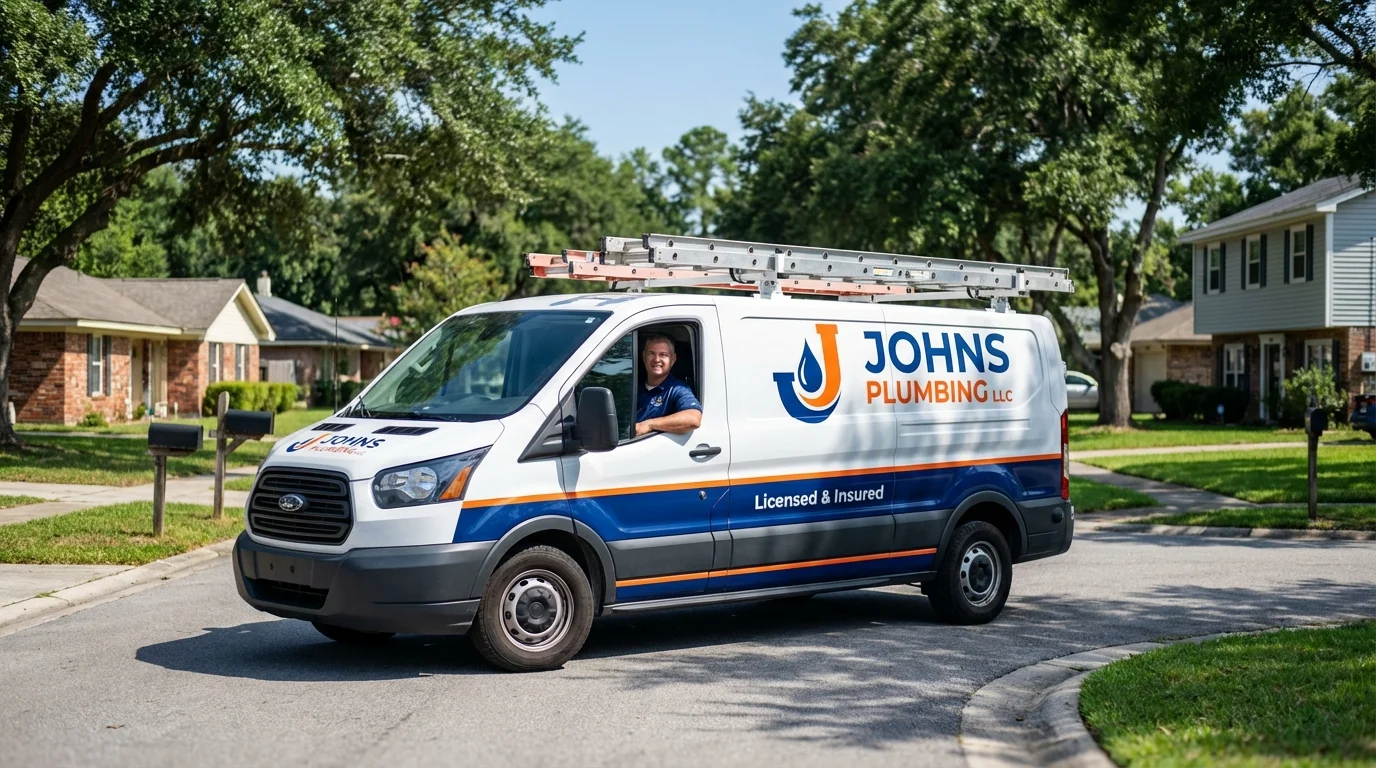 Johns Plumbing LLC service van in Corinth, NY