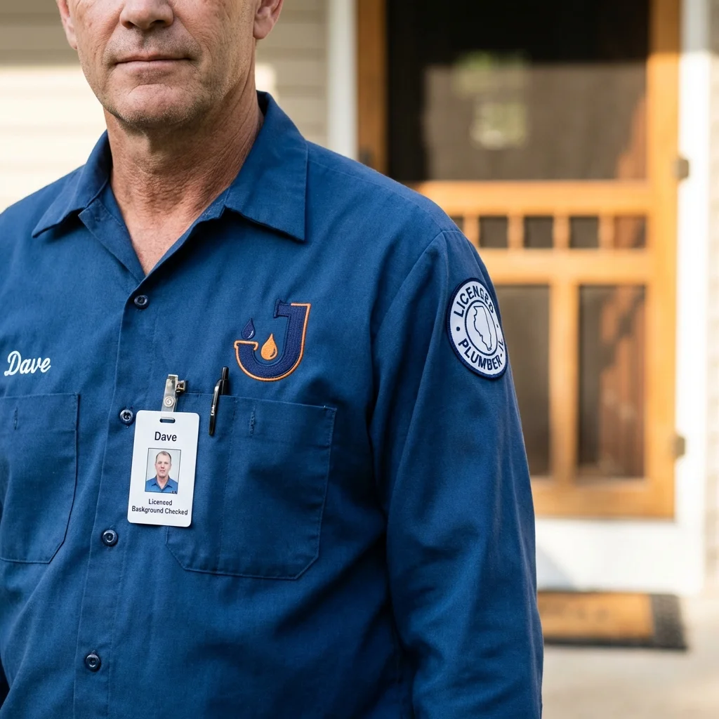 Licensed plumber showing ID badge in Corinth, NY