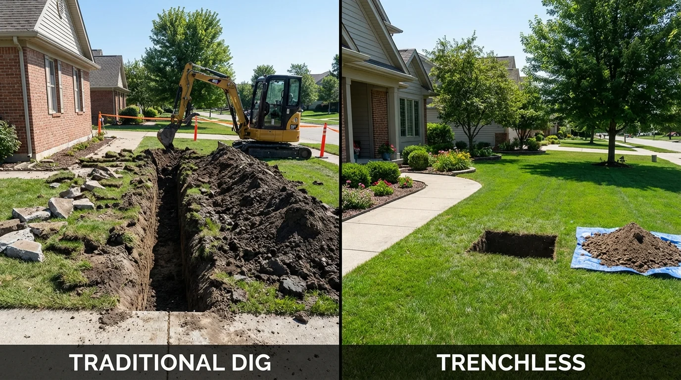 Trenchless sewer repair with minimal yard damage versus traditional excavation in Corinth, NY